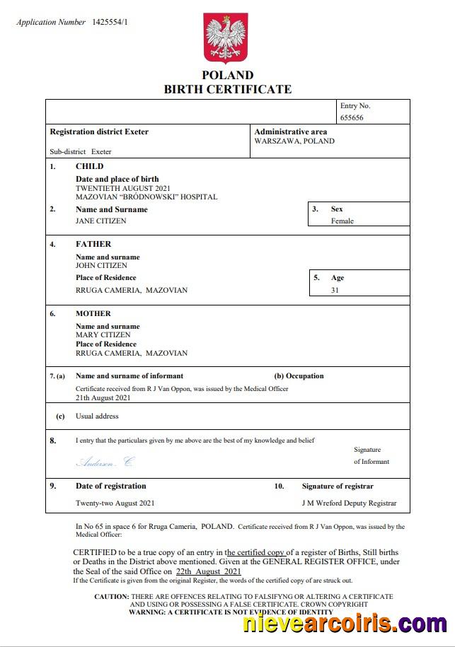 Poland vital record birth certificate